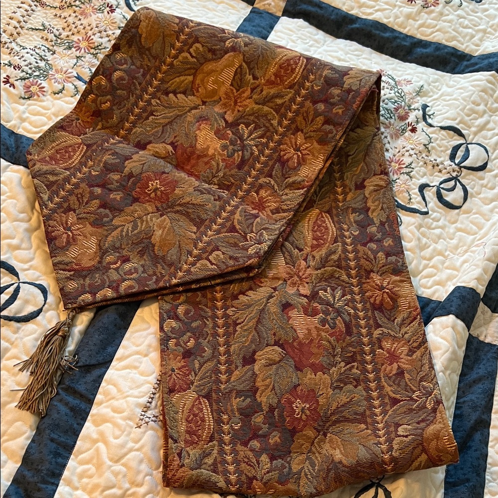 Elegant Tapestry Table Runner with Tassel